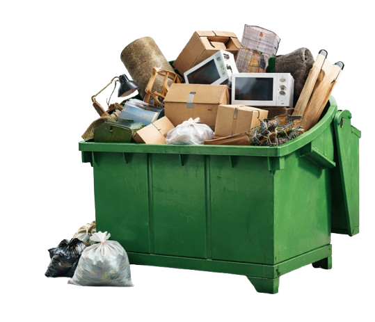 Junk removal dumpster filled with household items